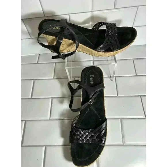 Bass Black Cork Wedge Strappy Sandals Sevita 11M Women's - Picture 2 of 11